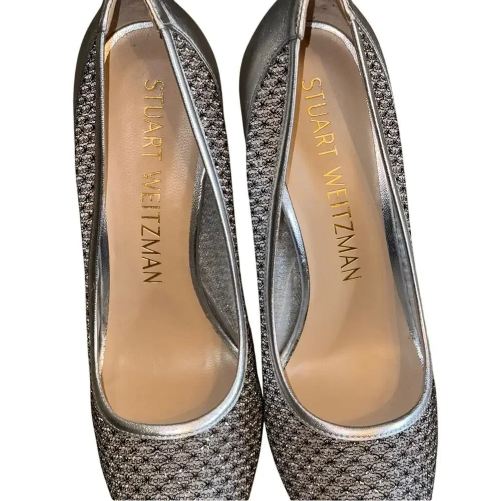 Stuart Weitzman Tasha Mesh Pumps Silver Size 10N